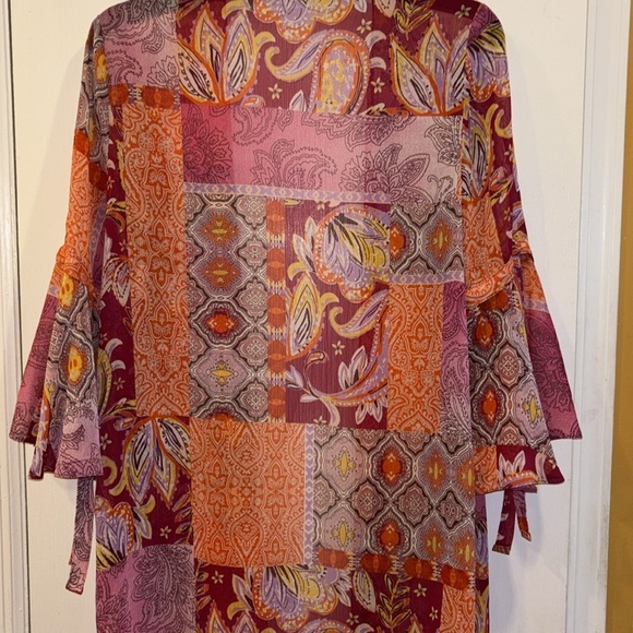 GEORGE BRAND  BRIGHT COLORS KIMONO PINKS/ORANGE/PURPLE BELL SLEEVES WITH TIES - Picture 4 of 14